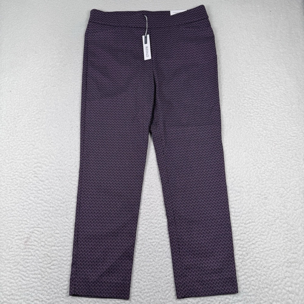 Chico's Brigitte Slim Ankle Pants Size 2R US 12 Sweet Berry Geo So Slimming NWT